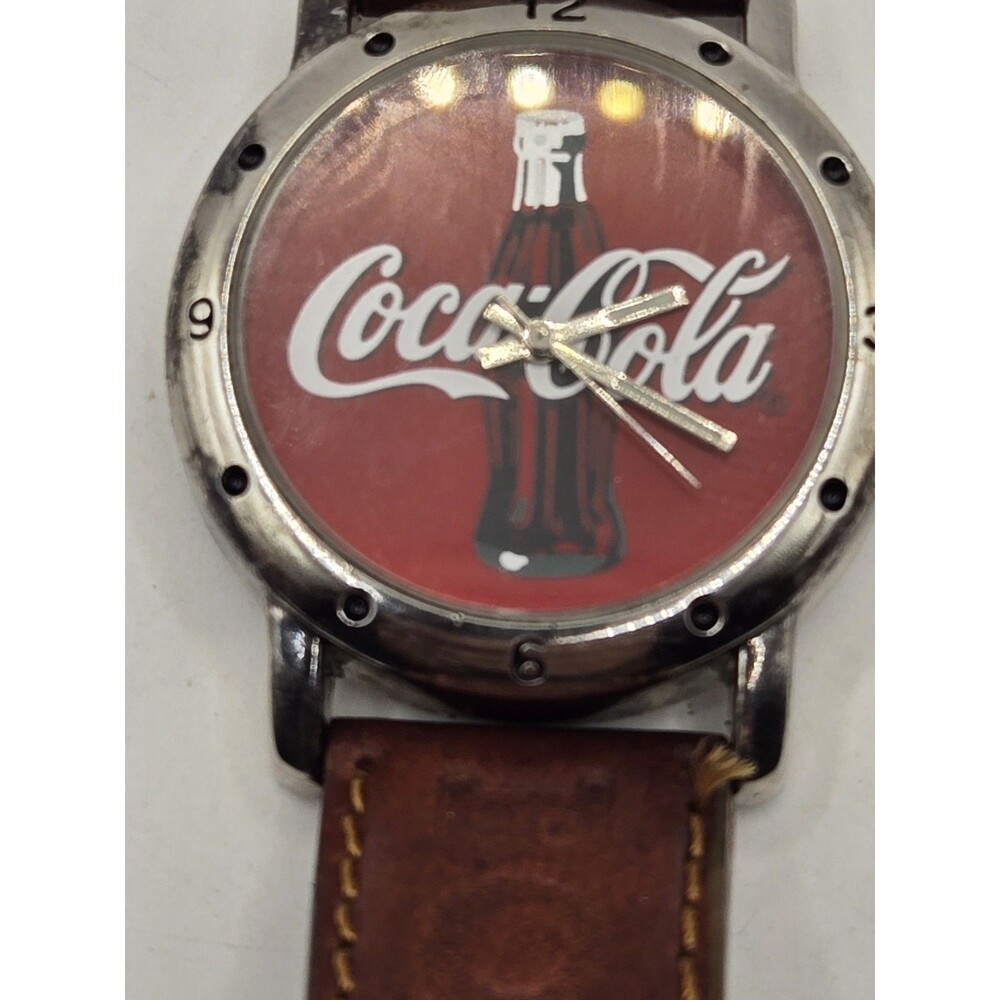 Coca Cola Bottle Coke Watch Brown Band Unisex 2002. New Battery. Spare Band.